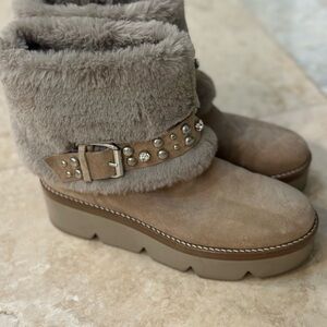 Janette Sport Tan and Brown Winter Rain Boots with Plush Lining